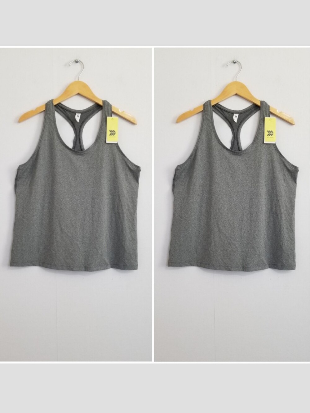 Lot of 2 NWT All In Motion Gray Semi Fit Racerback Tank Tops Size Large